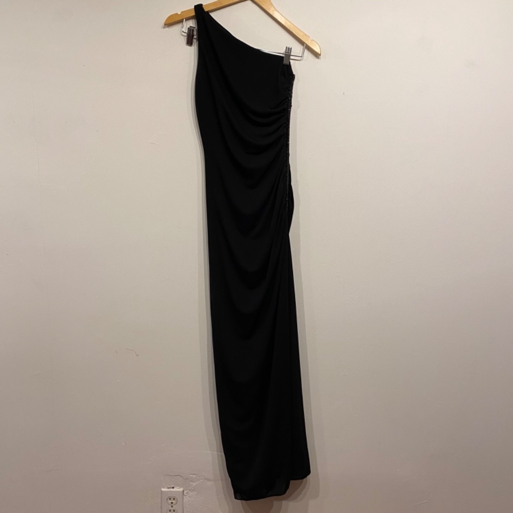 Lillie Rubin Black One Shoulder Ruched Glam Special Occasion Wedding Maxi Dress